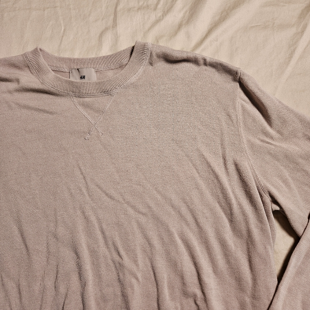 H&M Men's XL Crewneck Sweater Light Beige Knit Relaxed Fit Pullover Jumper